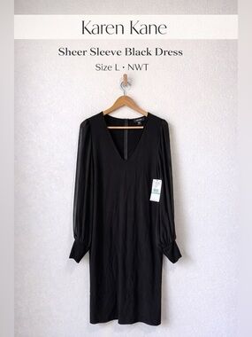Karen Kane Sheer Sleeve Black Dress NWT Size Large V-Neck Classic